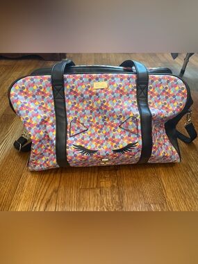 Betsey Johnson Multicolor Confetti Cat Travel Bag with Black Trim